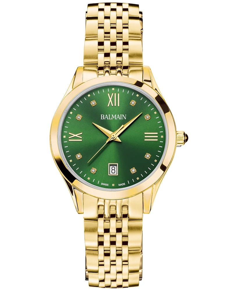 Balmain Women's Swiss Classic R Diamond Accent Gold Pvd Stainless Steel Bracelet Watch 34mm