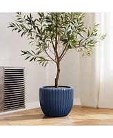 LuxenHome Ribbed Bowl Round Ceramic Decorative Planter Pot