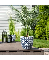 LuxenHome Blue and White Flower Pattern Round Tapered -Inch Tall Mgo Planter