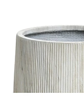 LuxenHome 2-Piece Marble Gray Ribbed Texture MgO Planter Set, Indoor and Outdoor