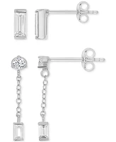 2-Pc. Set Cubic Zirconia Baguette Stud & Dangling Earrings in 14k Yellow Gold over Sterling Silver