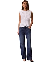 Calvin Klein Jeans Women's Ruched Cotton Poplin Top