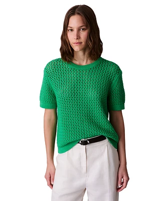 Calvin Klein Jeans Women's Cotton Open-Stitch Short-Sleeve Sweater