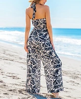 Cupshe Women's Tropical Leaf Print Halter Wide-Leg Jumpsuit