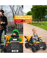 Gymax 12V Battery Kids Ride On Dump Truck Rc Construction Tractor w/ Electric Bucket