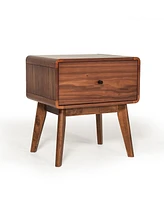 Modern Mid Century Walnut Nightstand with Single Drawer