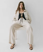 Mango Women's Tortoiseshell Button Linen Pants
