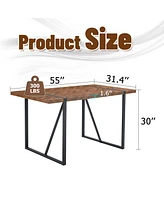 Retro Rectangular Dining Table - Textured Top, Black Metal Legs