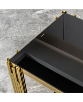 Modern glass top mirror gold stainless steel console table for living room