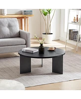 Round Coffee Table Black Oak Wood Surface and Black Metel Feet