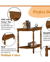 42'' Retro Circular Curved Half-Moon Console Table with Cloud Design Top and Open Shelf Solid Wood Frame and Legs, Brown