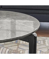 Living Room Coffee Table: Modern and stylish 24 inch round small coffee table, imitation marble tabletop with rubber wood solid wood legs