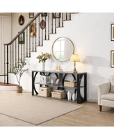 Industrial Console Table, 70.87" Entryway Table with Storage, Black