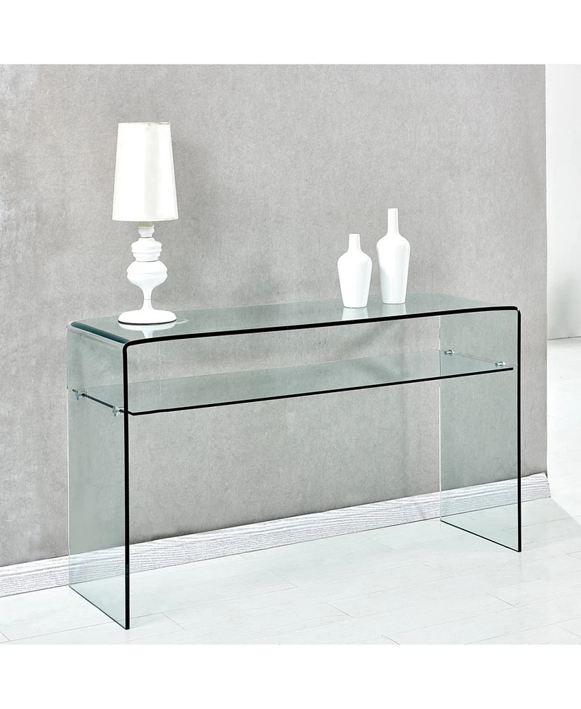 Glass Console Table, Transparent Tempered Glass Console Table with Rounded Edges Desks, Sofa Table