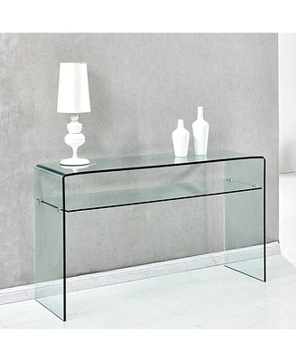 Glass Console Table, Transparent Tempered Glass Console Table with Rounded Edges Desks, Sofa Table