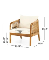 Acacia & Wicker Outdoor Club Chair, Soft Cushion, Brown & Beige