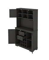 Black Farmhouse Coffee/Wine Bar Cabinet with Storage