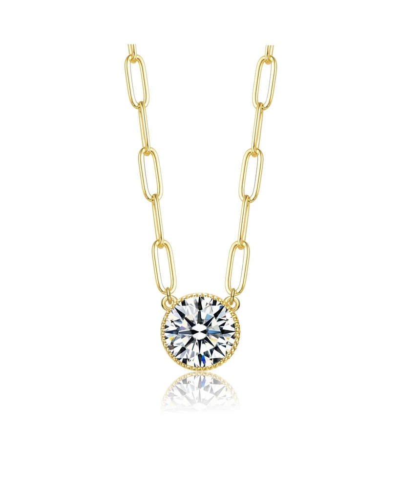 Round Bezel Set Clear Cubic Zirconia Solitaire Necklace
