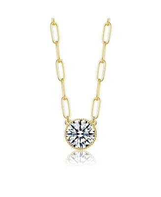 Round Bezel Set Clear Cubic Zirconia Solitaire Necklace