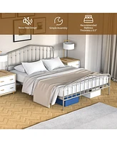 Gymax Queen Size Metal Bed Frame Platform Headboard & Footboard W/Storage Sliver