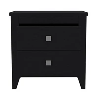 Two Drawer Faux Wood Nightstand – Compact & Functional Bedroom Organizer
