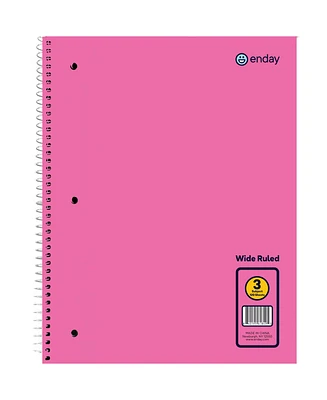 Emraw 3 Subject Spiral Notebooks Pink, Wide Ruled, 120 Sheets White Paper Ideal for Class Assignments, Homework, Planning and General Notes