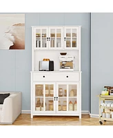 71" Pantry Cabinet w/ Microwave Counter, Adjustable Shelves - White