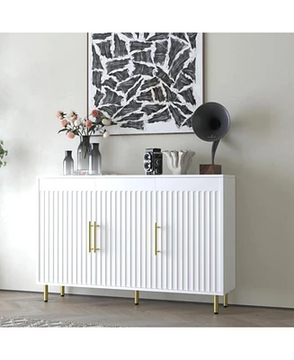 3-Door Large Storage Sideboard with Gold Handles for Kitchen, Dining Room and Living Room.55.12" W Accent White Buffet Cabinet, Coffee Bar Sidebo