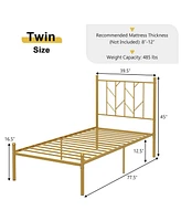 Gymax Twin Size Platform Bed Frame Heavy-duty Metal Bed Frame w/Sturdy Metal Slat Support