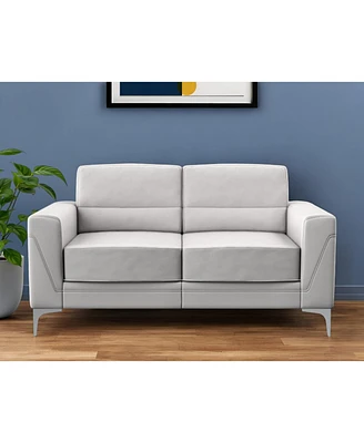 63" Light Grey And Silver Faux Leather Loveseat