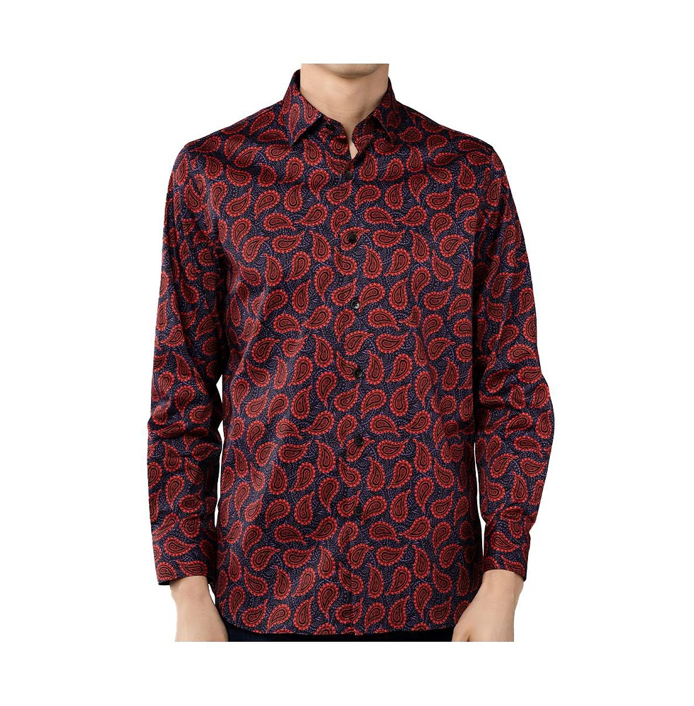 Luchiano Visconti Men's Black Purple Red Print shirt