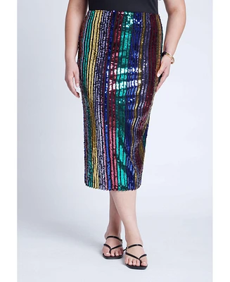 Eloquii Plus Rainbow Striped Sequin Midi Skirt