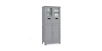 4 Door Freestanding Bathroom Floor Storage Cabinet with 2 Drawers and Glass Doors