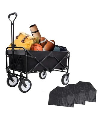 360lbs Collapsible Wagon Cart w/ Straps & Liners - Black