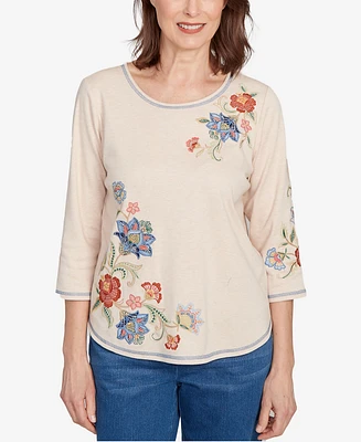 Alfred Dunner Petite El Paso Asymmetrical Floral Embroidered Top