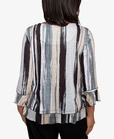 Alfred Dunner Petite Santa Barbara Etched Stripe Bell Sleeve Crew Neck Top