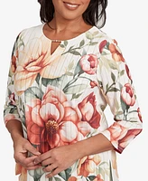 Alfred Dunner Petite Copper Canyon Dramatic Floral Split Beaded Top