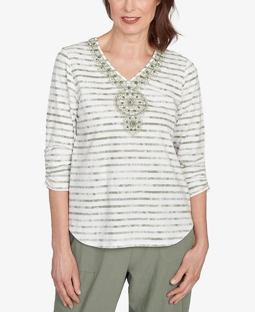 Alfred Dunner Petite Copper Canyon Textured Medallion Neckline Top