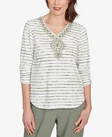 Alfred Dunner Petite Copper Canyon Textured Medallion Neckline Top