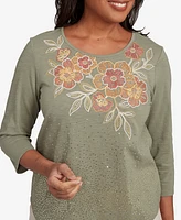Alfred Dunner Petite Copper Canyon Scattered Sequin Floral Neck Top