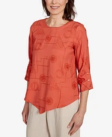 Alfred Dunner Petite Copper Canyon Metallic Embroidered Geometric Top
