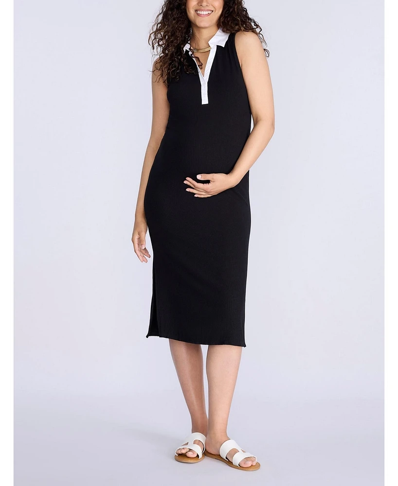 Women's Collared Sleeveless Polo Midi Dress - Motherhood Maternity