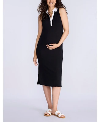 Women's Collared Sleeveless Polo Midi Dress - Motherhood Maternity