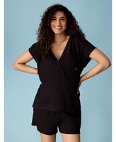 Motherhood Maternity V-Neck Short Sleeve Hooded Top