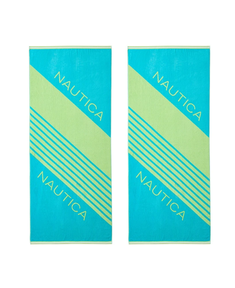 Nautica Tilted Logo Jacquard Beach Towel Set, 68" X 36"