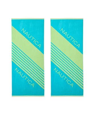 Nautica Tilted Logo Jacquard Beach Towel Set, 68" X 36"