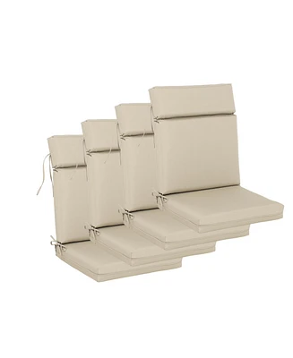 Aoodor 4Pcs Outdoor Cartridge High Back Dining Chair Cushion Set, Fade and Water Resistant Polyester Fabric Cover with Ties and Zipper