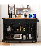 53" Farmhouse Kitchen Island Cart - Drop Leaf, Power Outlet
