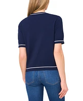 CeCe Women's Cotton Contrast-Stripe Short-Sleeve Sweater