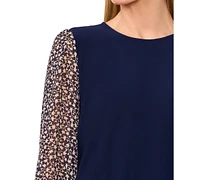 CeCe Women's Mixed-Media Tie-Cuff 3/4-Sleeve Top